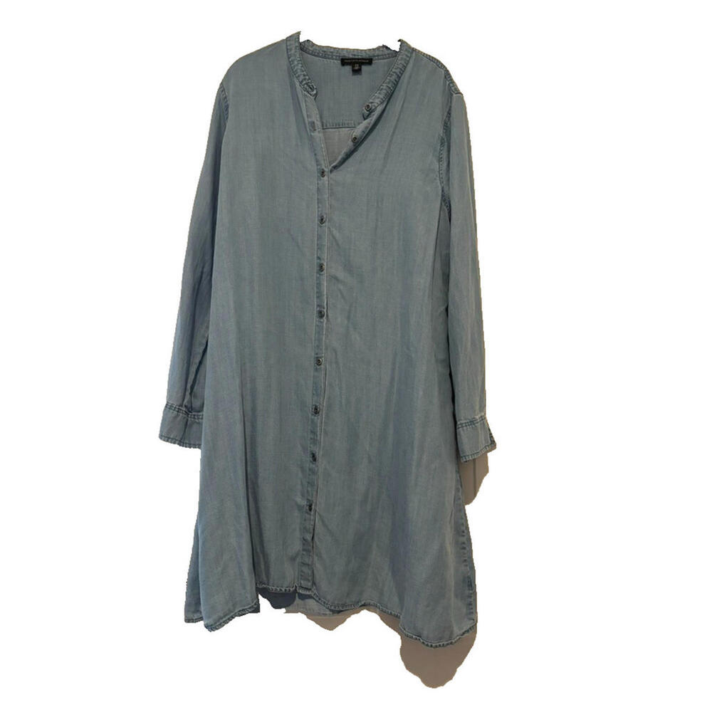 Saks Fifth Avenue sz L blue button dowon shirt dress long‎ sleeves #3003